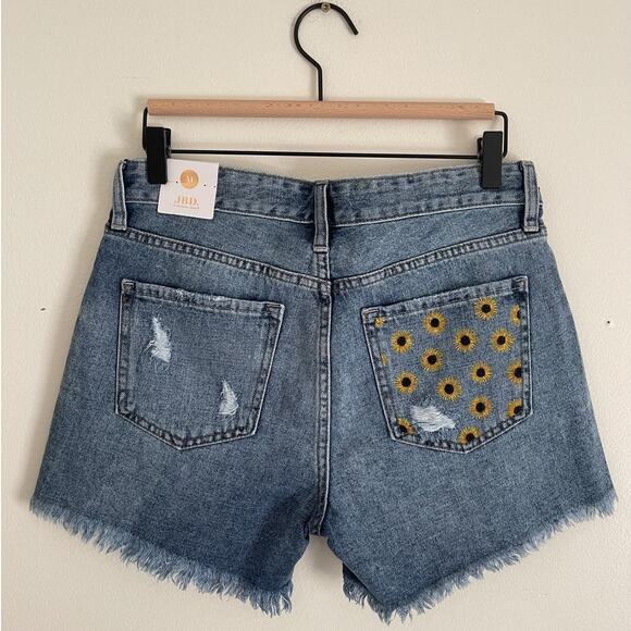 JBD Pants - Sunflower Hand Painted Denim Shorts NWT Just Black Denim Medium